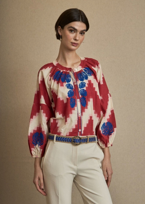 Blusa LATIDO roja bordada zizzag