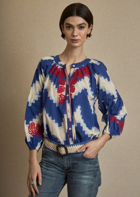 Blusa LATIDO azul bordada zizzag