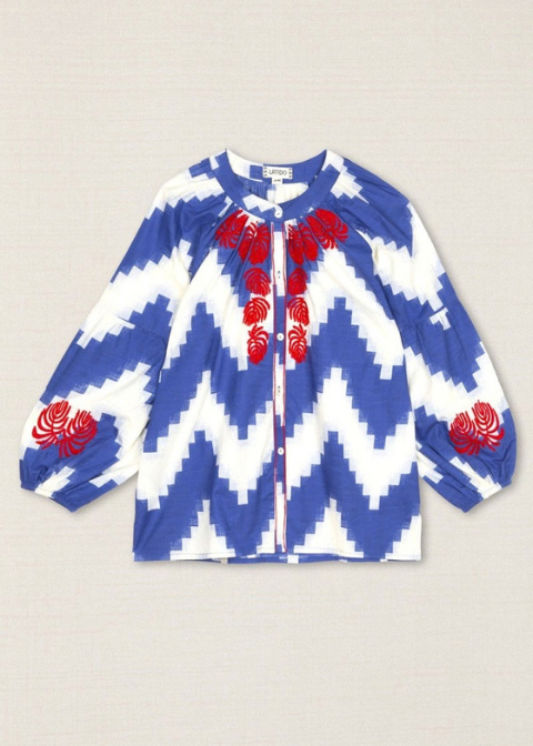 Blusa LATIDO azul bordada zizzag