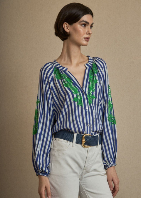 Blusa LATIDO azul rayas bordadas
