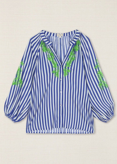 Blusa LATIDO azul rayas bordadas