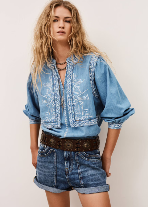 Blusa BA&SH azul vaquero bordado