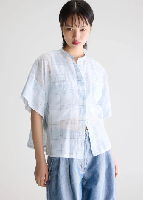 Blusa BELLEROSE celeste cuadro grande
