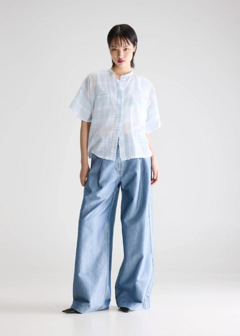 Blusa BELLEROSE celeste cuadro grande