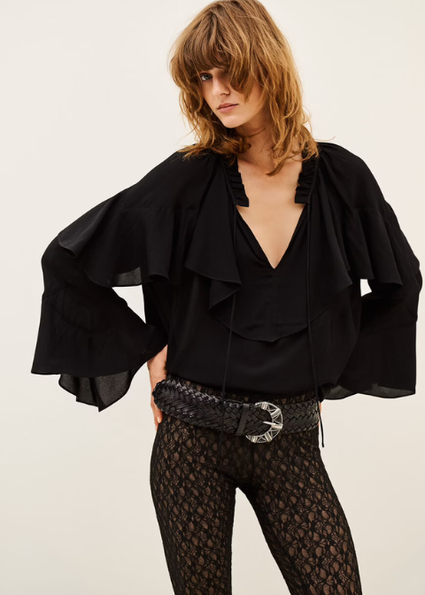 Blusa BA&SH con volantes, lazos y detalles de encaje