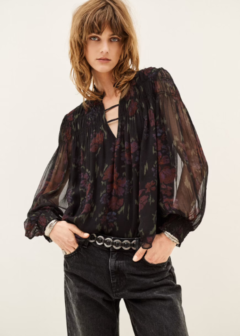 Blusa BA&SH floral con frunces y volantes