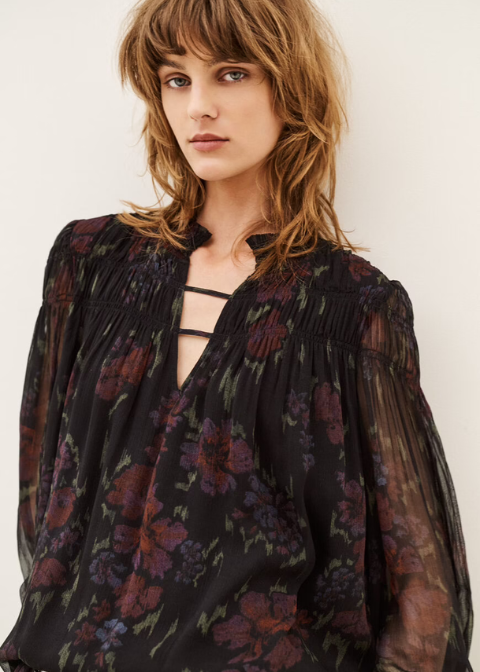 Blusa BA&SH floral con frunces y volantes