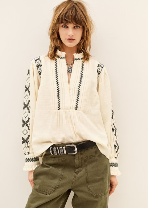 Blusa BASH de algodón cruda con cenefa negra