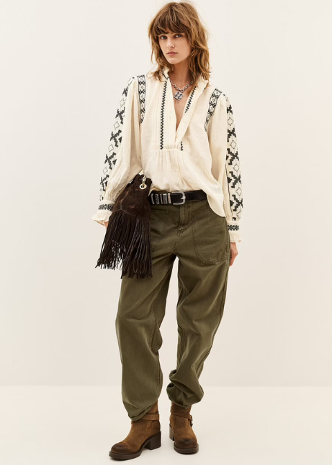 Blusa BASH de algodón cruda con cenefa negra