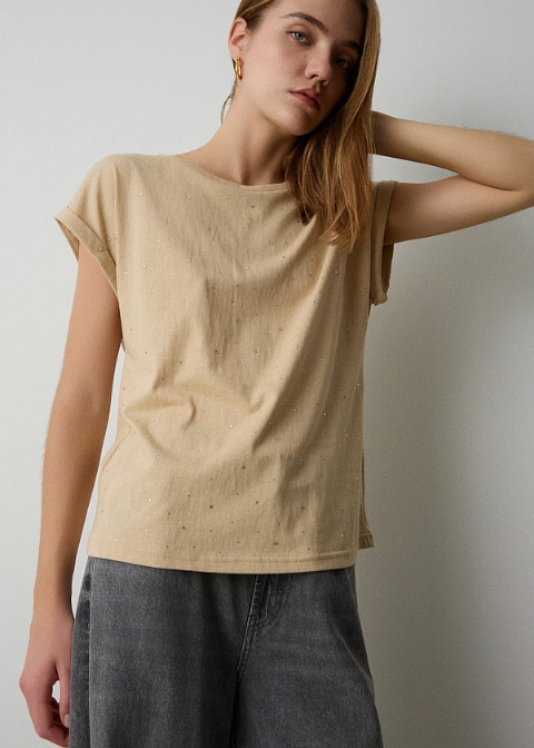 Camiseta beige brillantes