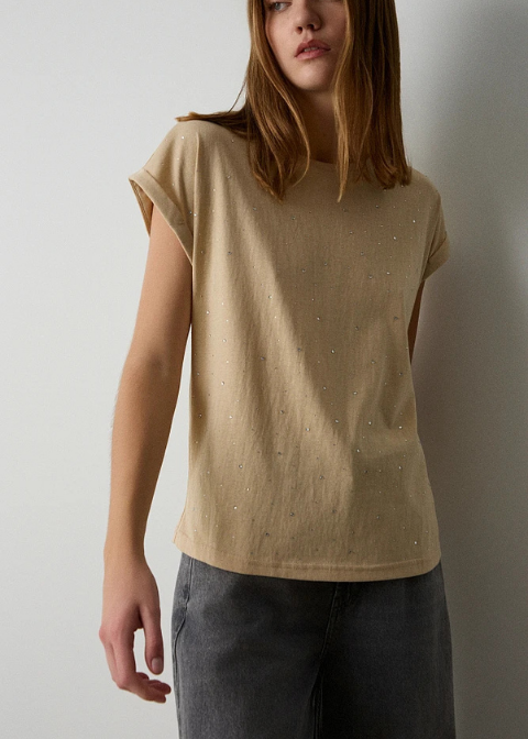 Camiseta beige brillantes