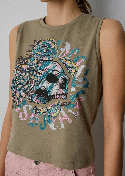 Camiseta caqui calavera brilli