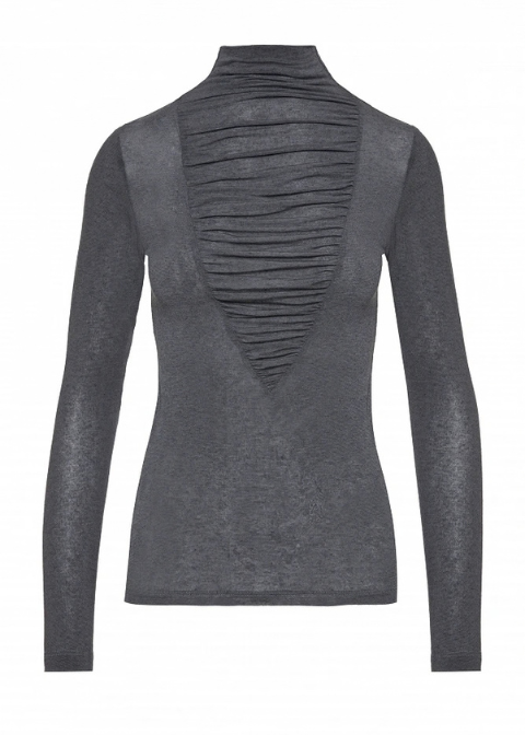 Camiseta BSB de cuello alto con detalle fruncido gris