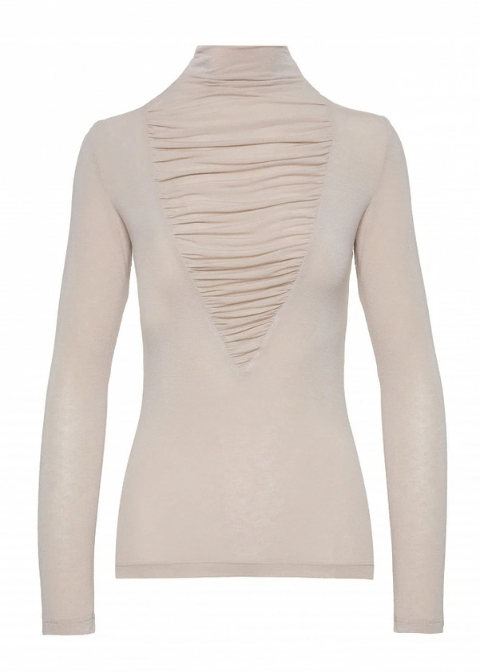 Camiseta BSB de cuello alto con detalle fruncido beige