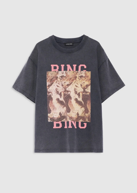 Camiseta ANINE BING negro lavado gráfico delantero