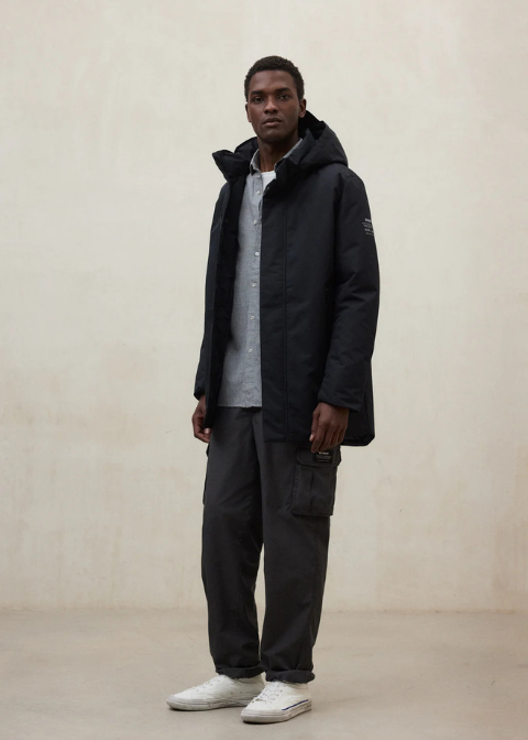 ECLF. Abrigo PARKO negro parka 3/4 impermeable acolchado interior C·NEGROT·L