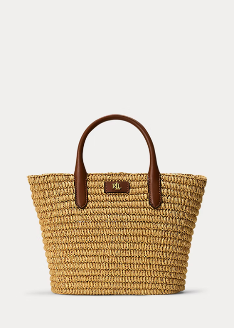 Bolso camel rafia y piel
