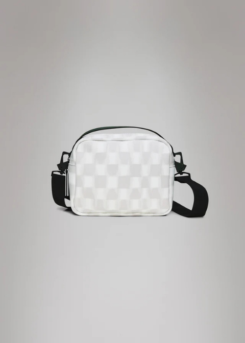 Bolso blanco cuadros rosas