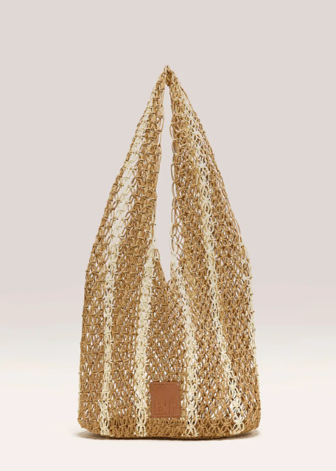 Bolso beige rafia asa larga