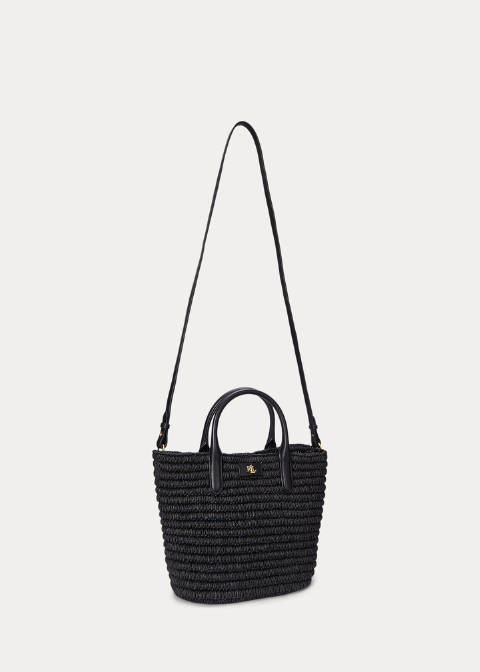 Bolso negro rafia y piel