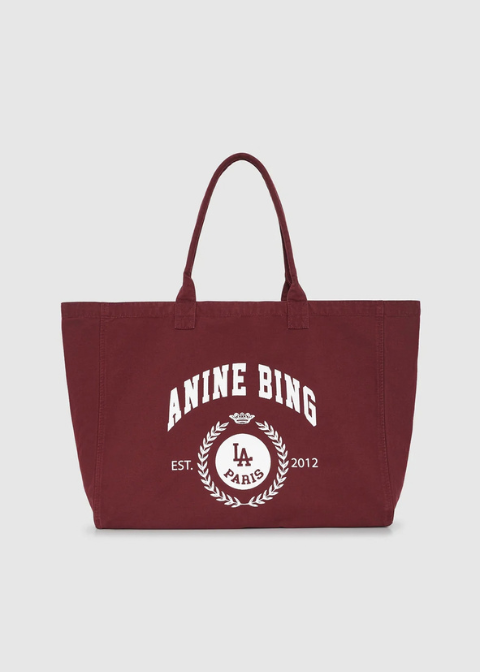 Bolso ANINE BING tote burdeos logo universitario