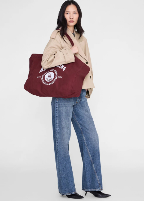 Bolso ANINE BING tote burdeos logo universitario