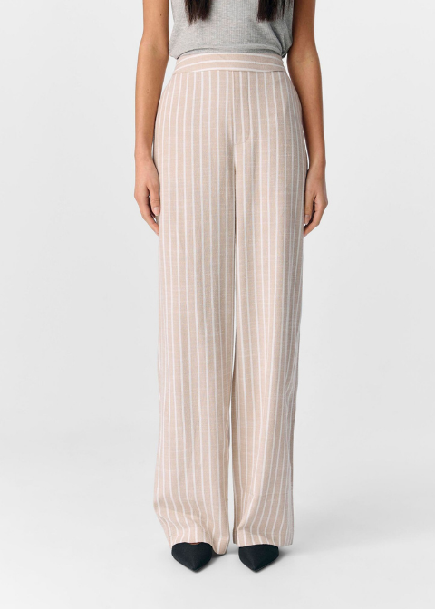Pantalón OBJECT beige rayas blancas