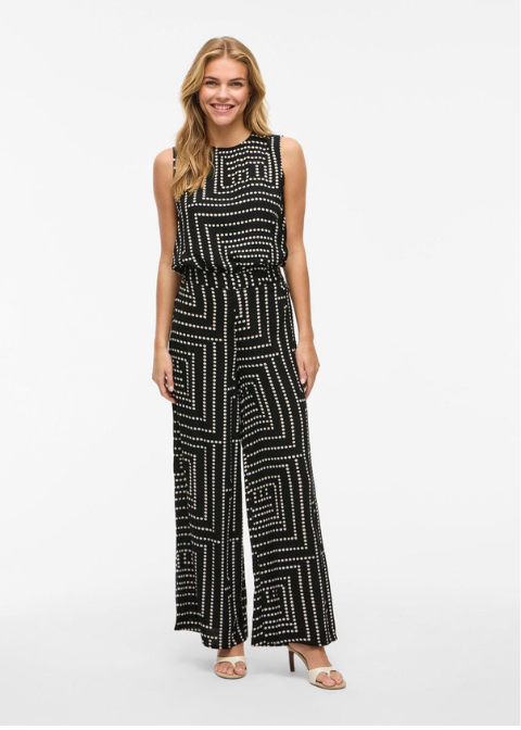 Pantalón VILA negro lunares en beige