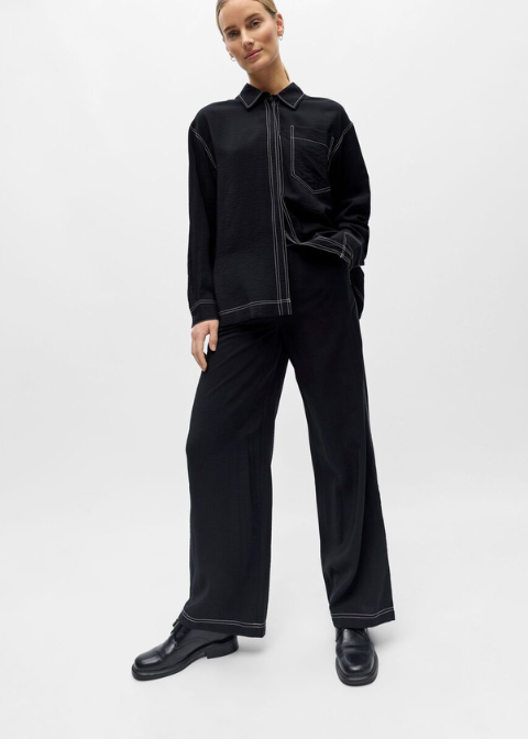 Pantalón OBJECT negro pespunte blanco recto