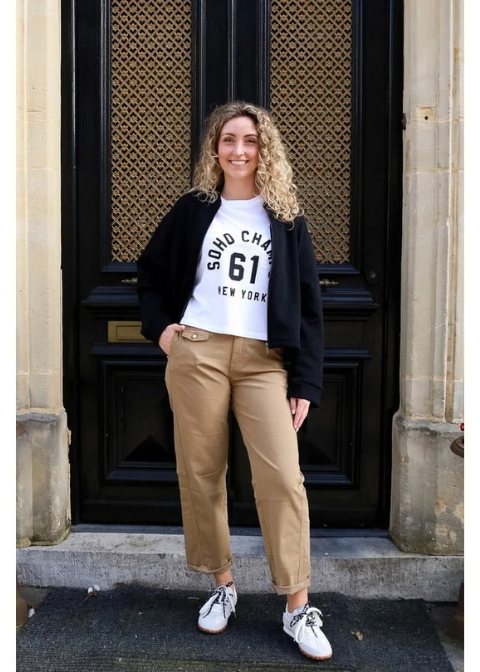 Pantalón MOS MOSH beige ancho botones dorados