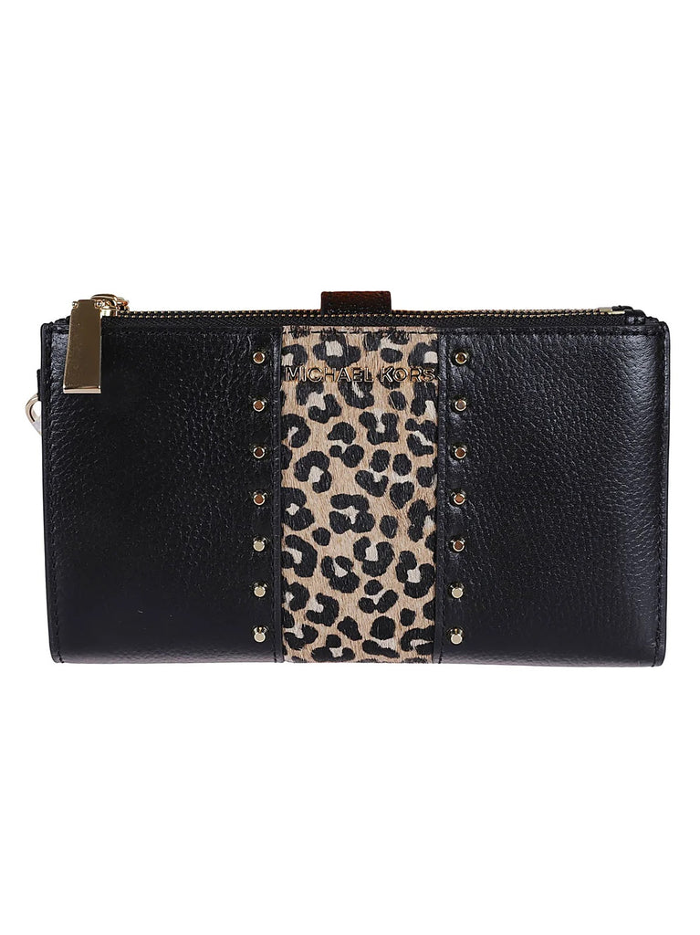 MK. Cartera 32F3GJ6W4H negra piel+leopardo ante+tachuelas C·NE.T·U.