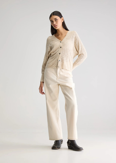 Chaqueta beige calada puños