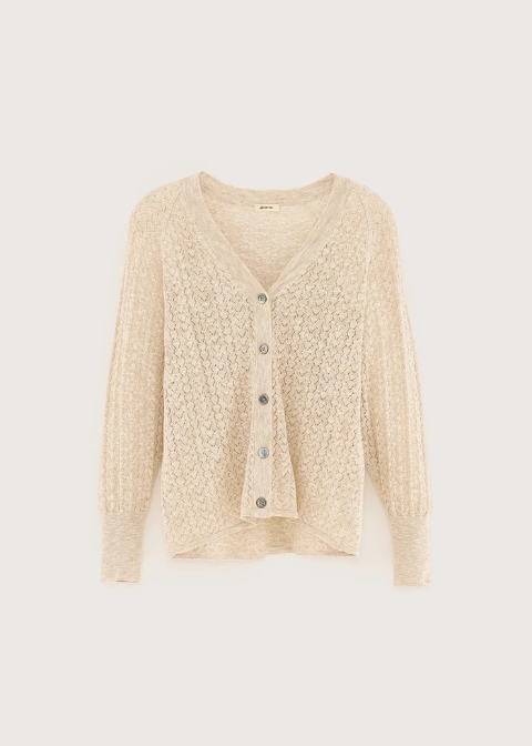 Chaqueta beige calada puños