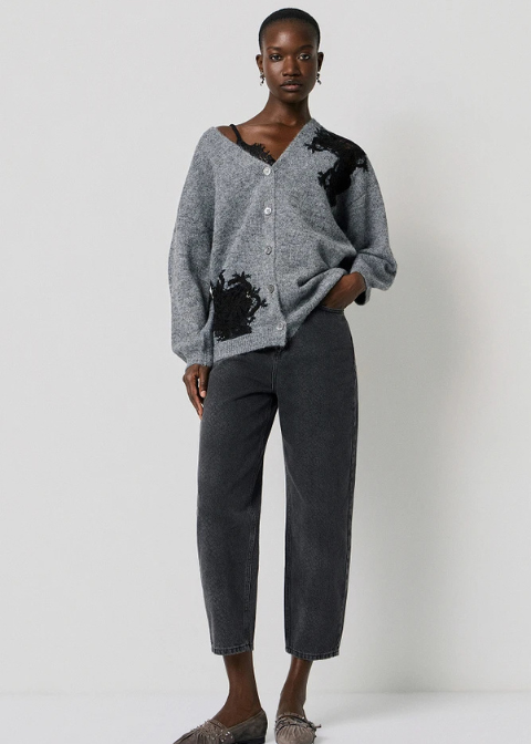 Chaqueta BSB gris oversize detalle encaje