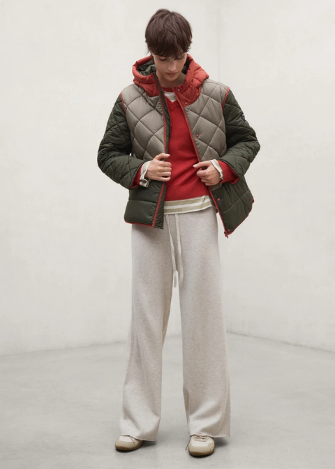 Chaqueta ECOALF alcolchada ligera caqui ribete rojo