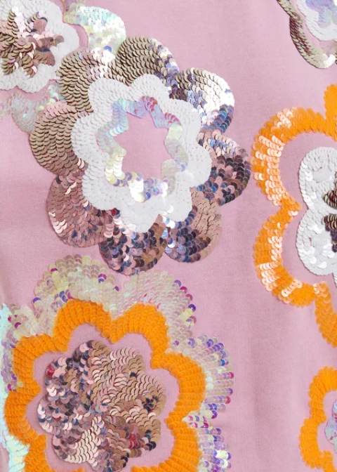 Sudadera malva lentejuelas flor