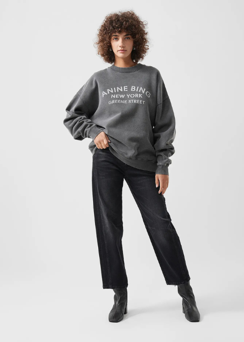Sudadera ANINE BING negro lavado logo NY