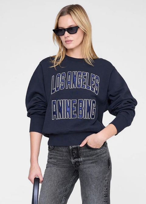 Sudadera ANINE BING negra LA bordado azul