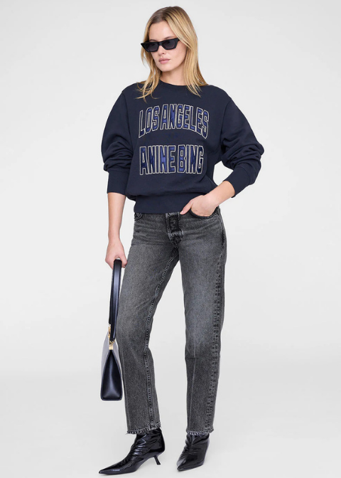 Sudadera ANINE BING negra LA bordado azul