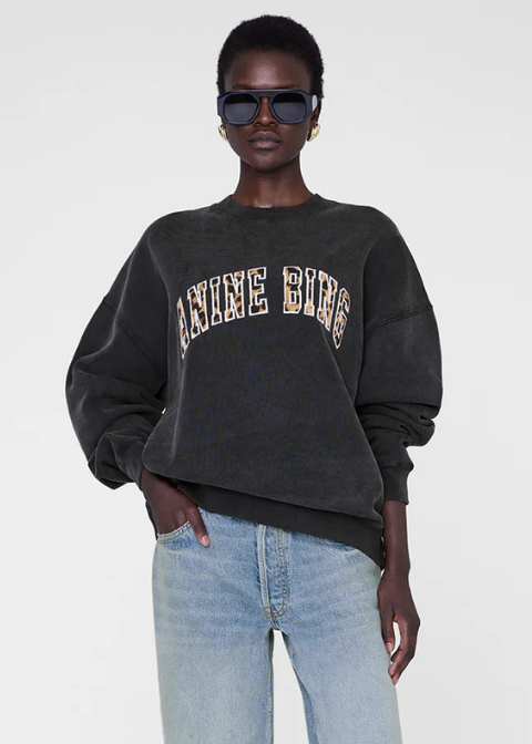 Sudadera ANINE BING negra lavado logo leopardo