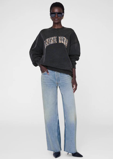 Sudadera ANINE BING negra lavado logo leopardo