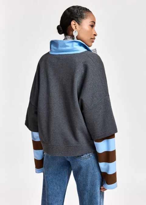 Sudadera ESSENTIEL cuello polo y mangas a rayas