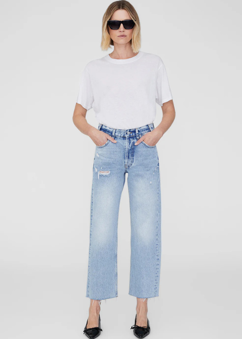 Jeans anine bing azul claro recto descosido