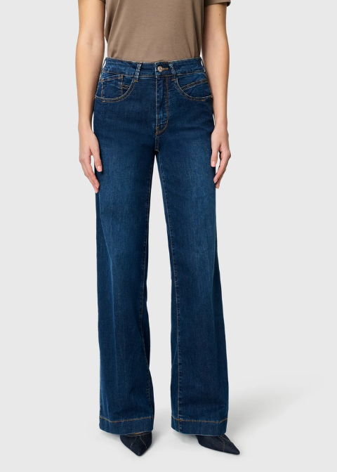 Jeans MAC azul desgastado pierna ancha