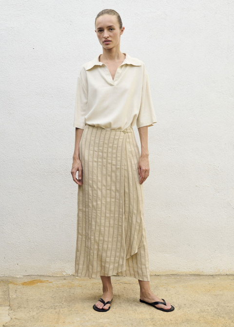Falda SITA MURT beige lino rayas