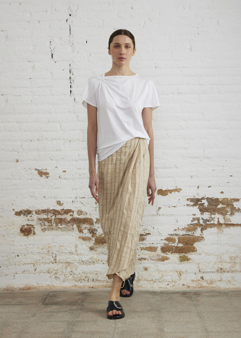 Falda SITA MURT beige lino rayas