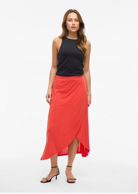 Falda VILA rojo coral  larga abertura