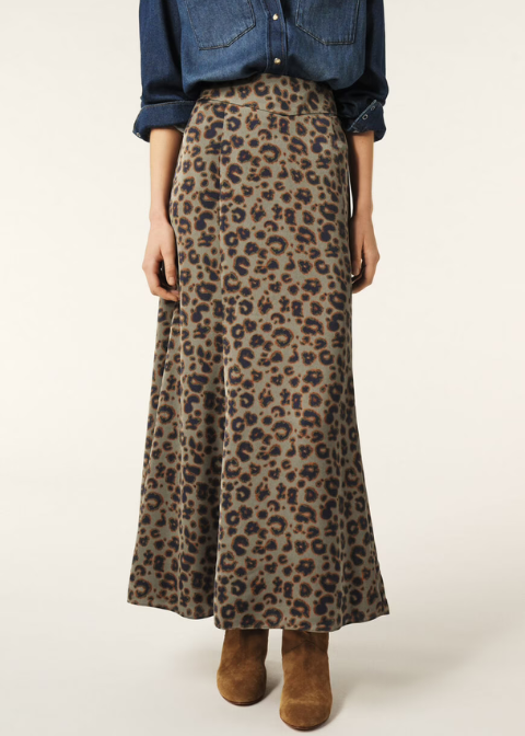 Falda verde caqui midi print