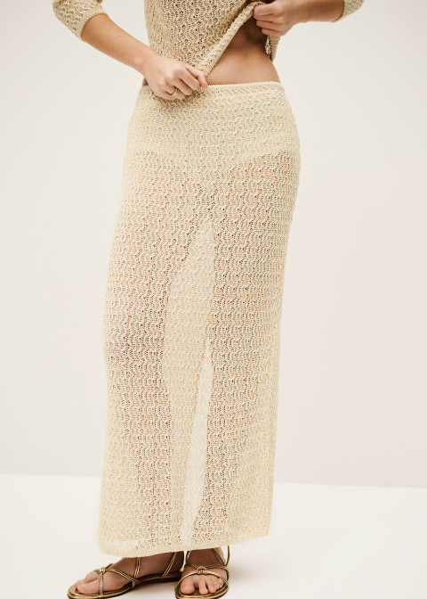 Falda beige larga calada