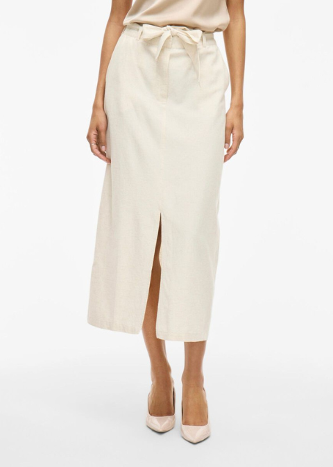 Falda VILA beige midi lino